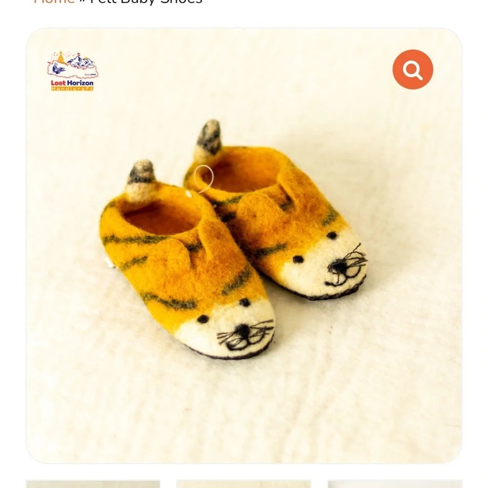 Artisan hand made hand felted pure wool Tiger Slippers for Kids